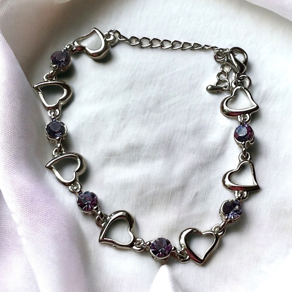 OPEN HEART & IOLITE GEMSTONE BRACELET- Adjustable length